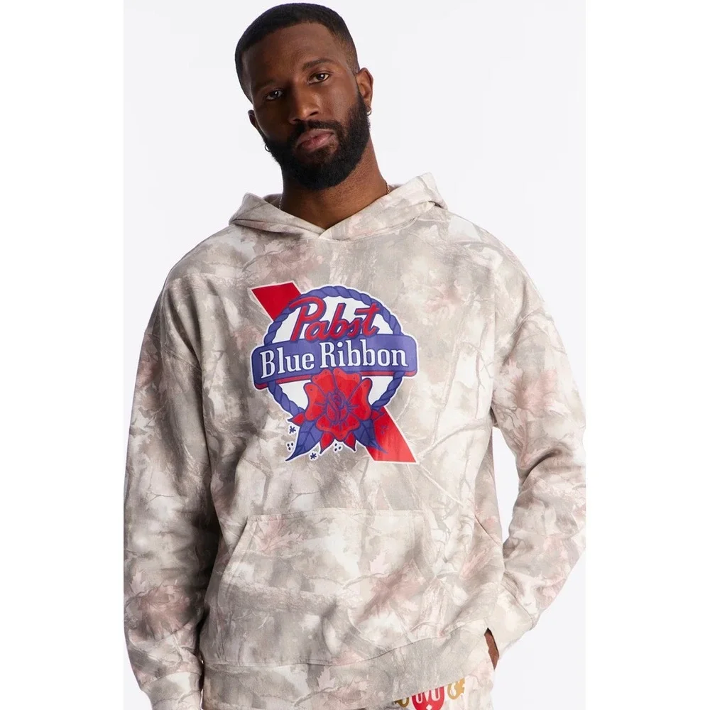 Pabst Blue Ribbon Hoodie Mens XL Camo Good PBR Rose Logo Graphic Sweatshirt - Picture 3 of 10